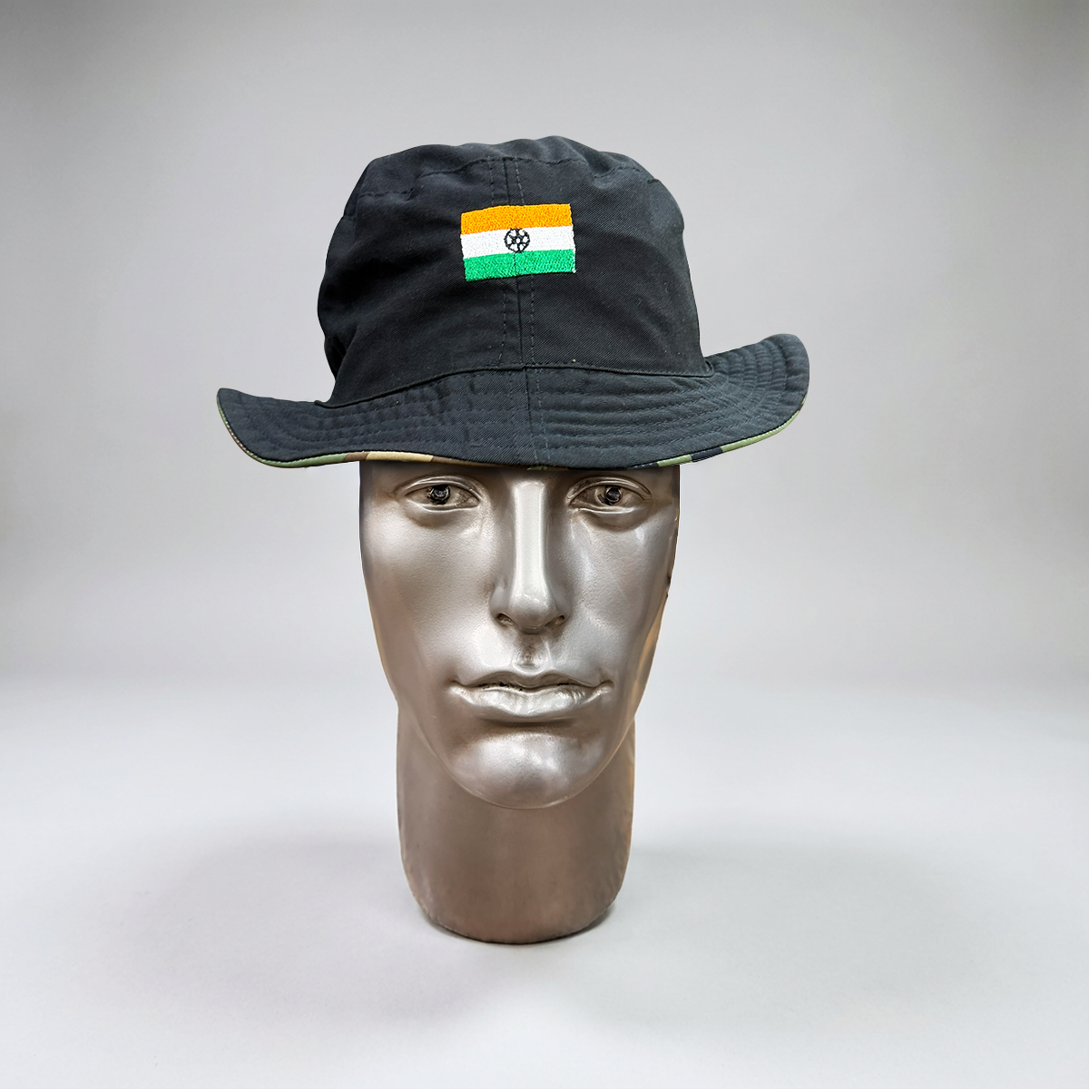 Black Boonie Hat with Indian Flag Patch