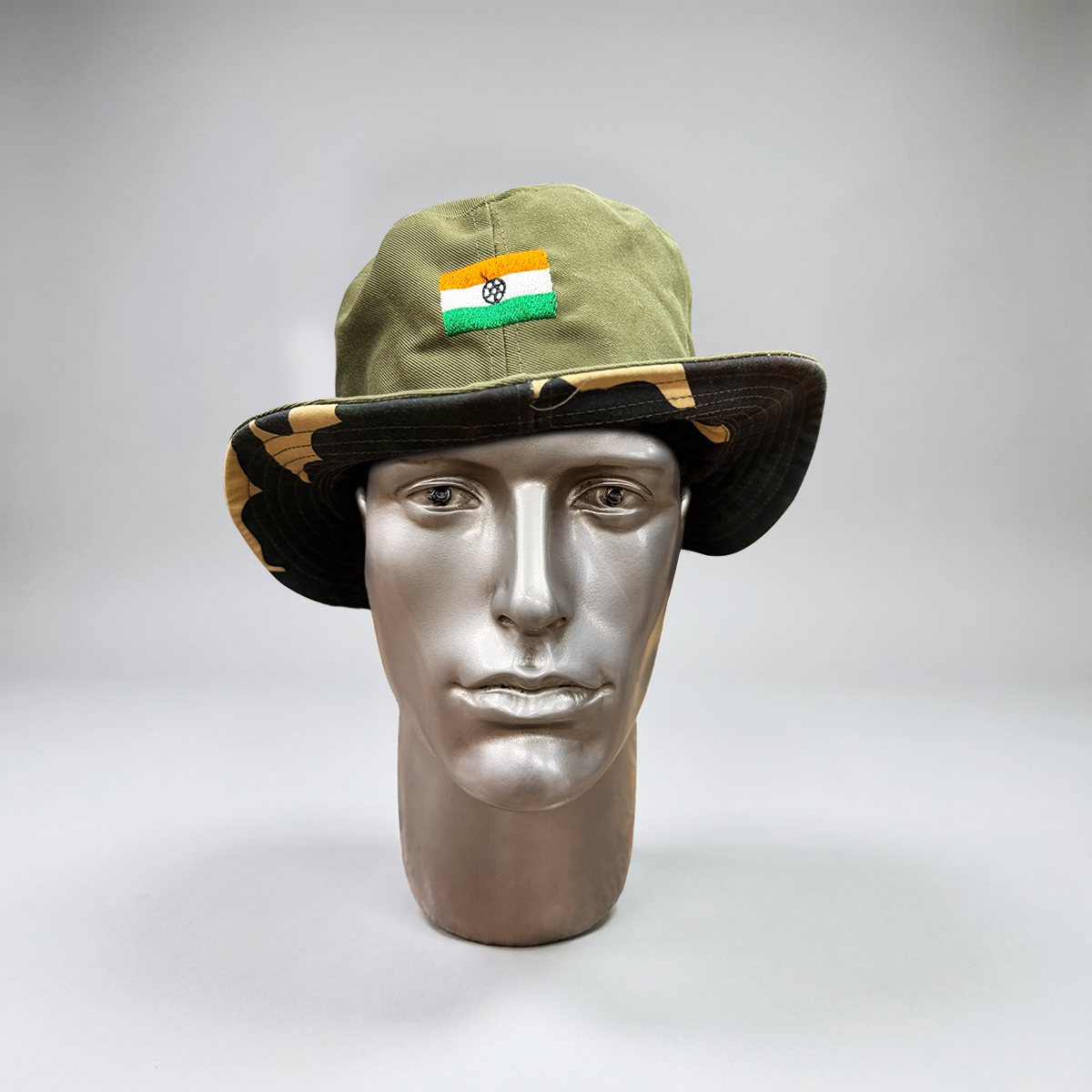 Olive Green Boonie Hat - Indian Flag & Camo Brim