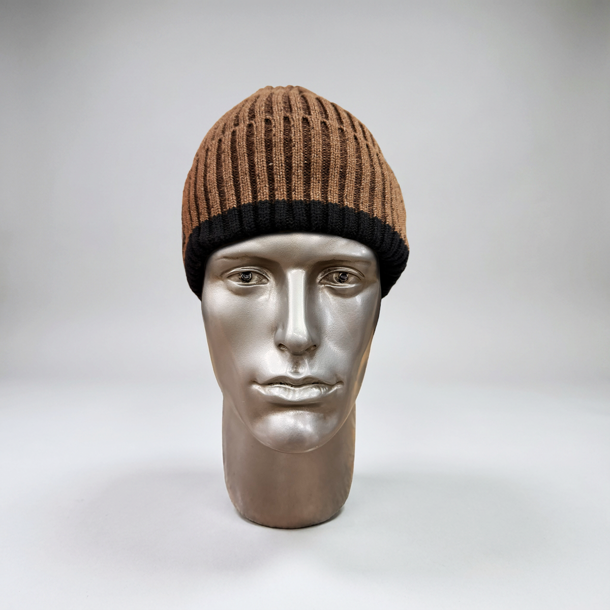Brown & Black Two-Tone Ribbed Beanie