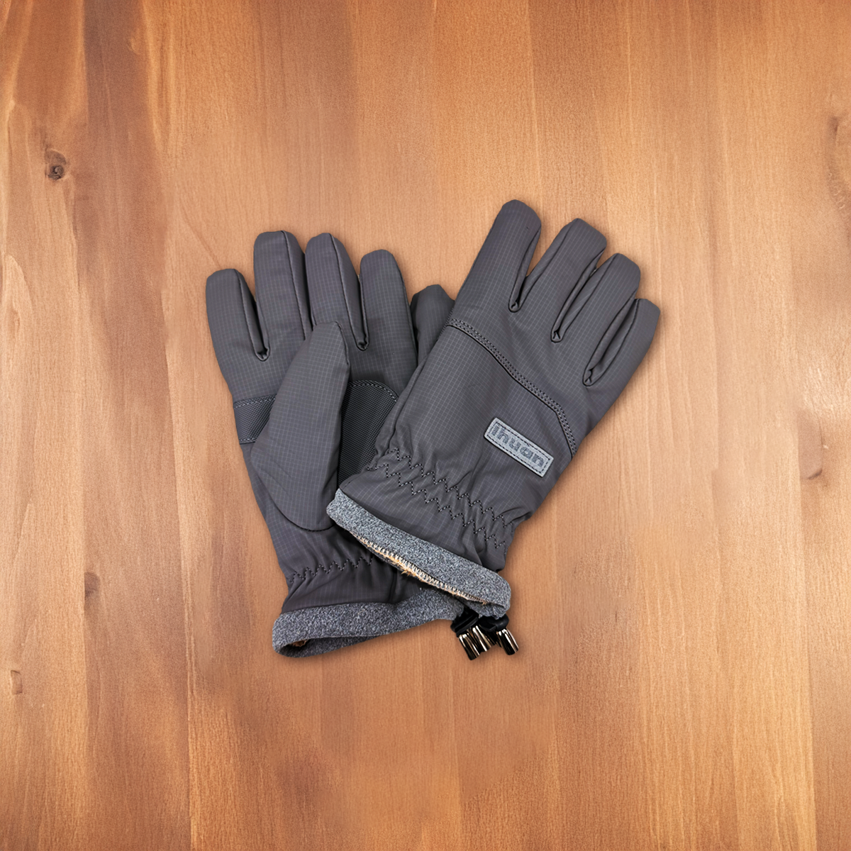 Grey Padded Winter Gloves with Strap